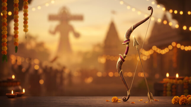 Dussehra Festival Background with Traditional Indian Decorations and Golden Lights