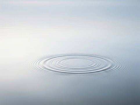 A top-down view of perfect concentric ripples spreading across a calm, smooth, light-blue water surface.
