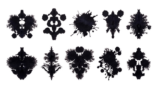 Set of Black Rorschach Inkblot Test Shapes for Psychological Abstract Design