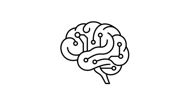 Human brain outline icon merged with digital electric circuit path