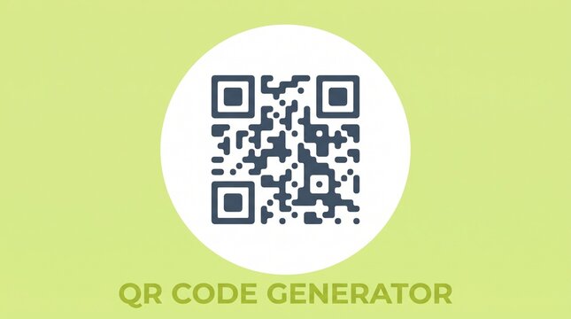 Qr code graphic with text label on a light green background for digital scanning technology concept with data