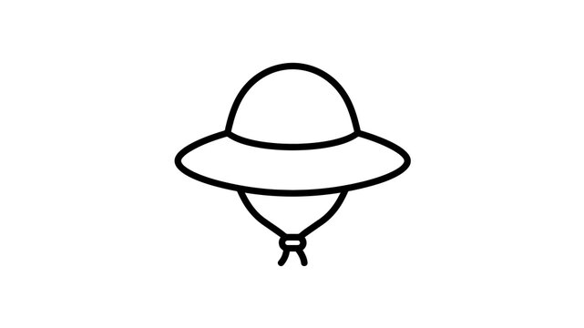 Sun hat line art design represents summer travel adventure protection