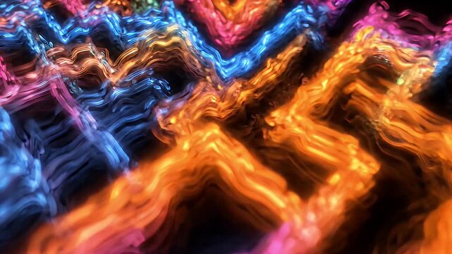 Colorful Zigzag Pattern with Vibrant Symmetry - An abstract visualization showcases a vibrant zigzag pattern with colorful, wavy lines.