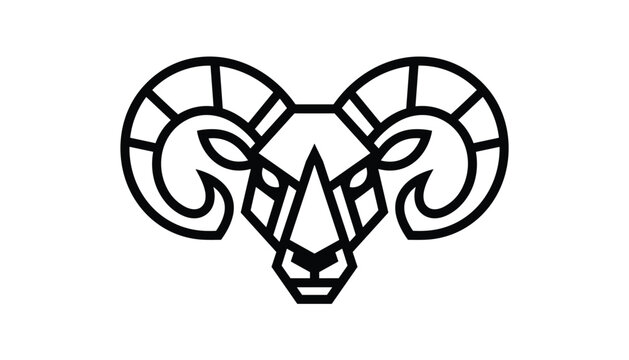 A bold black and white geometric ram head vector logo featuring sharp angular horns and a modern abstract facial structure.