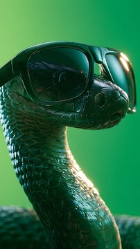 Cool Snake Wearing Sunglasses Against Vibrant Green Background