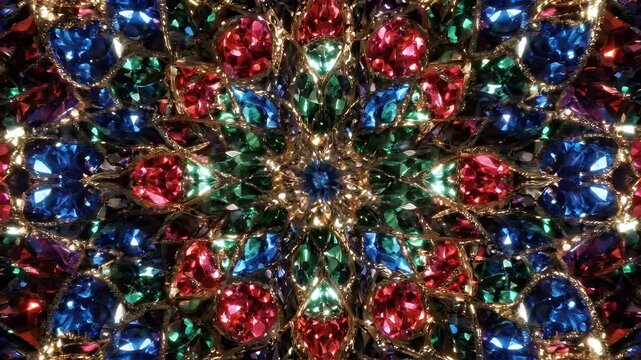 Intricate Symmetrical Gem Pattern - A dazzling, symmetrical abstract pattern composed of colorful, faceted gemstones.