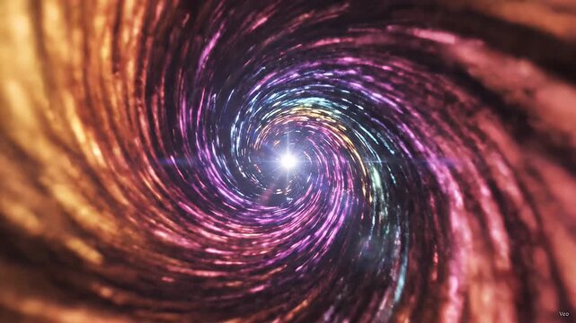 Swirling Colorful Light Tunnel Abstract Background - Abstract swirling vortex of colorful light rays emanating from a bright center against a dark background.