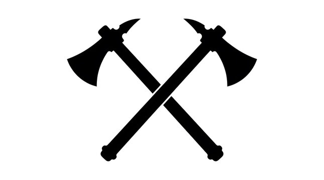 Crossed Black Tomahawk Axes Icon Silhouette on White Background