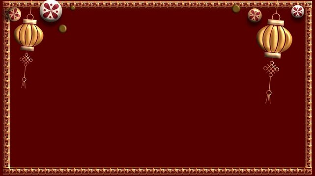 Chinese new year background featuring hanging golden lanterns and decorative floral ornaments in 3d style.