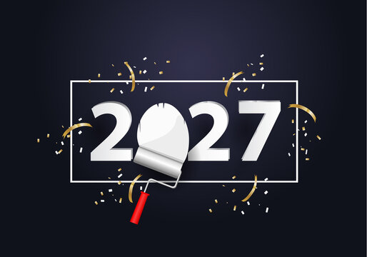 happy new year 2027. 2027 with roller paint brush for wall. Wall painting concept.
