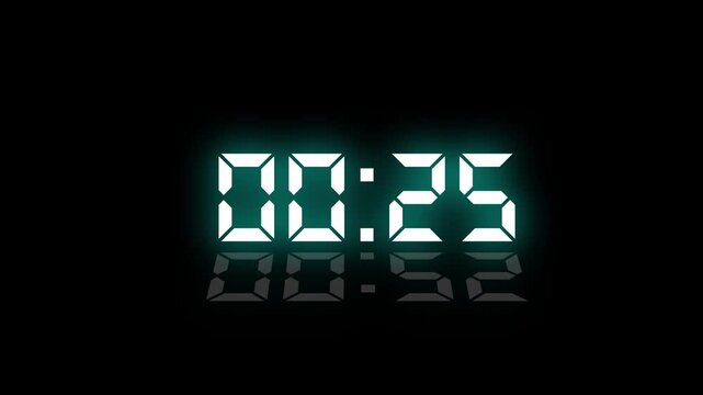 Countdown Digital Clock Animation 30 to 0 second Countdown digital clock timer icon. Animation of glowing 30 to 0 second countdown timer. glowing glass effect timer animation