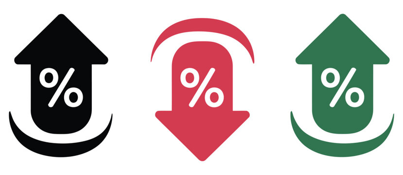Percent Arrow Icon, Up and Down Percent Icon with Arrow for Increase, Decrease, Growth, and Financial Change