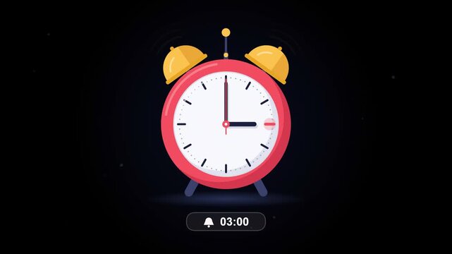 Animated Red Alarm Clock Ringing at Three O Clock