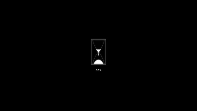 Pixel hourglass animation loading percentage on black background