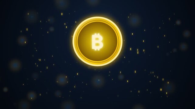 Digital illustration featuring glowing Bitcoin symbol surrounded by light particles