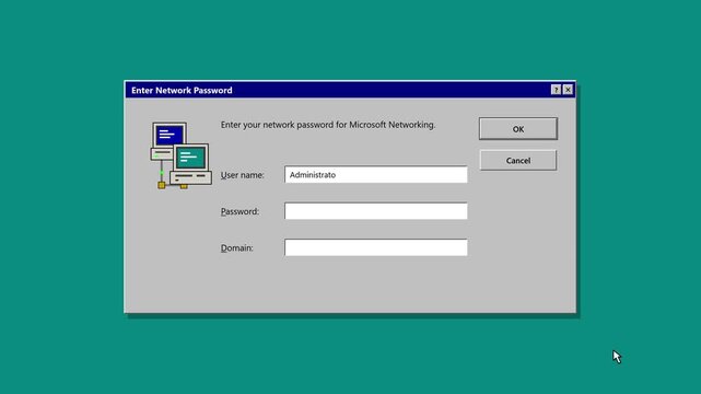 Retro Desktop Computer Network Password Login Dialog Box Animation