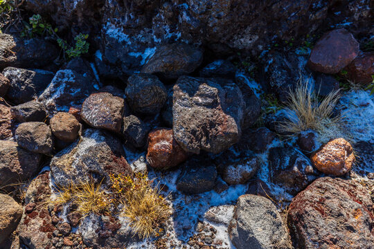 Frosted Volcanic Rocks in Alpine Environment