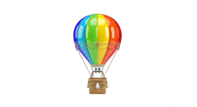 Colorful hot air balloon with a locked basket isolated on transparent background