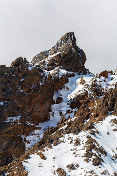 Snow Covered Rocky Mountain Peak Under Clear Sky