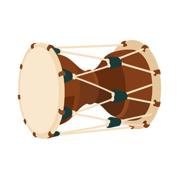 Traditional Korean janggu hourglass drum flat isolated vector illustration