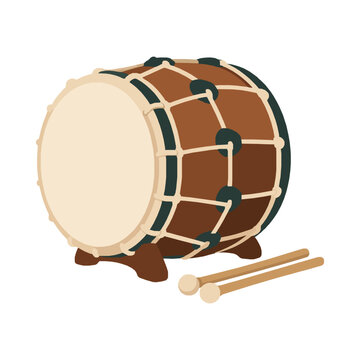 Traditional Korean buk barrel drum flat isolated vector illustration