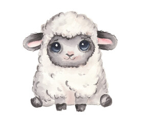 Cute watercolor lamb - cute little fluffy sheep, baby lamb character. Illustration for nursery, baby shower, children card, easter collection. © NATALIA