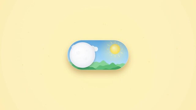 Bright sunny day vs cloudy day concept represented by a toggle switch with clear division, symbolizing choice between weather conditions