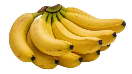 Bunch of ripe yellow bananas with green stems, isolated on transparent background © Nicolae