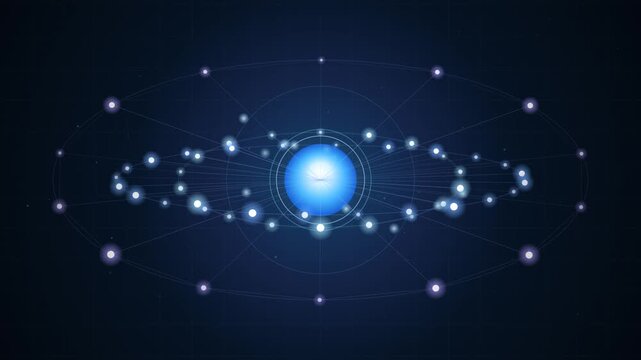 Abstract Visualization of a Central AI Core with Interconnected Luminous Data Nodes in a Digital Network Structure