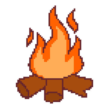 pixel art campfire wood log fire flame camping outdoor bonfire icon