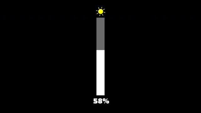 brightness adjustment with rotation sun logo icon sign bar and percentage indicator animation for gadget, phone, celular, smartphone on transparent background