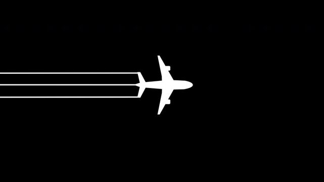 airplane icon flying with behind line track path motion graphic plane flat, aeroplane icon, flight route with starting point motion animation on transparent background, 4k video