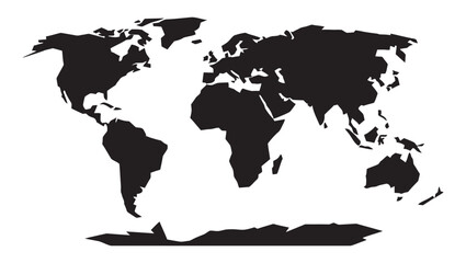 Abstract geometric world map featuring polygonal continents silhouette and minimal low poly global geography design in black vector style. © Art Corner
