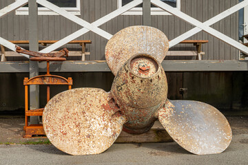 A ship propeller in village of Kollafjordur on island of Streymoy in the Faroe Islands © Gestur