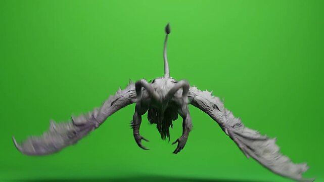 Demon Rapid Aerial Spinning Maneuver on Green Screen.