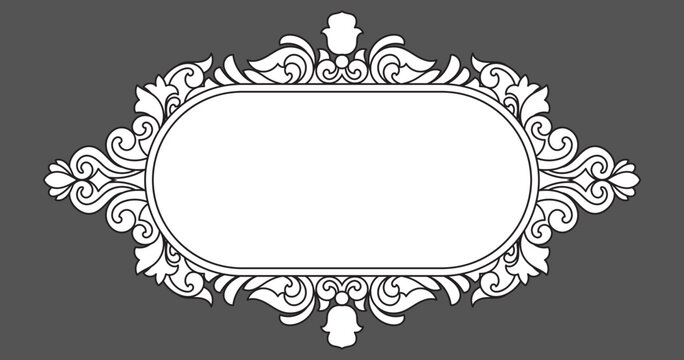White vintage frame, vintage decorative elements, wedding card, vintage scrollwork.