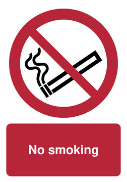 ISO 7010 P002 No Smoking Safety Sign Vector Icon, Standard International Red Circle Prohibition Symbol with Supplementary Text Box for Fire Hazard and Warning Label Illustration