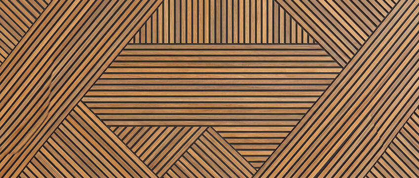 Geometric wood panel background featuring diamond slat pattern design ideal for interior design and acoustic wall projects