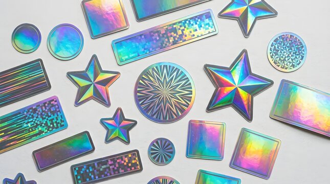 Holographic stickers isolated on white background
