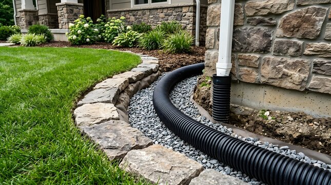 Downspout drainage pipe in garden