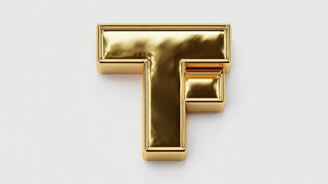 A shiny golden letter 'F' with a smooth surface, set against a plain background.