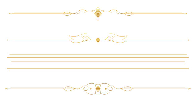 Elegant Gold Decorative Dividers Set, Ornamental Line Borders and Flourishes for Invitations
