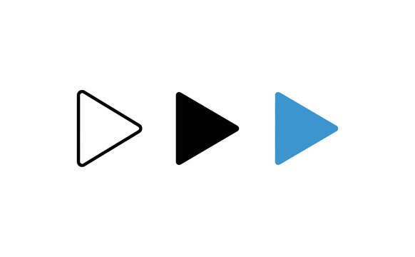 Minimalist play button icons in black and blue vector style