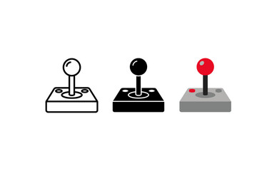 Minimalist joystick icons set featuring outline solid and colored gaming controllers © CreativeDesign
