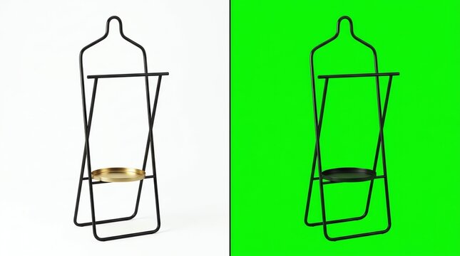 Suspended Minimalist Metal Frame with Circular Metal Dish in White and Green Split Background