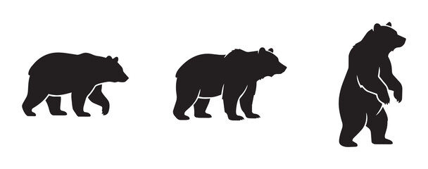 Fototapeta premium Bear silhouettes set with walking and standing poses for wildlife or zoo themes