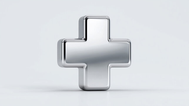 A silver metallic cross symbol on a light background.