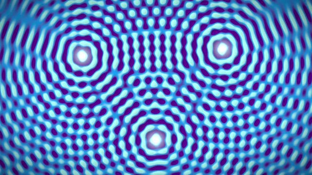 Wave interference ripples seamless loop physics wave pattern sources concentric rings blue white overlapping circles create a shifting moire field for physics lessons acoustics and science intros