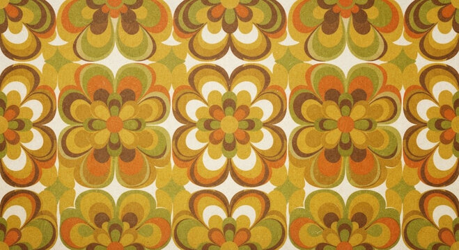 Nahtloser 70er Jahre Tapeten-Hintergrund im Retro Blumen Design