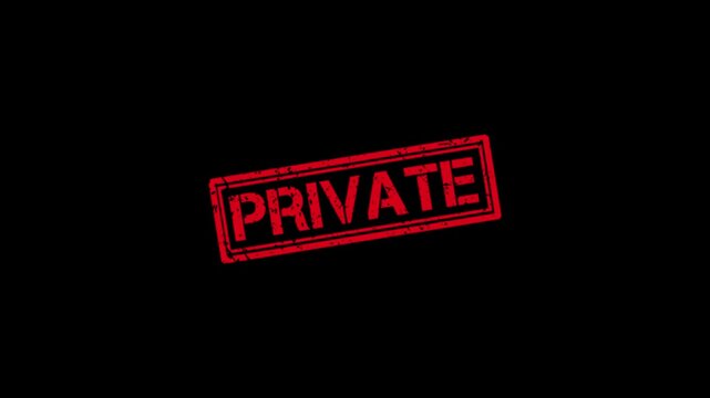 Red private rubber stamp effect on black background, grunge texture overlay for confidential documents and security alerts